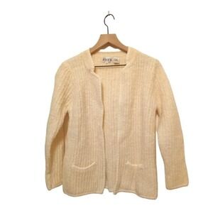 ABVIEN Vintage Ivory Wool Blend Open Front Cardigan Sz M